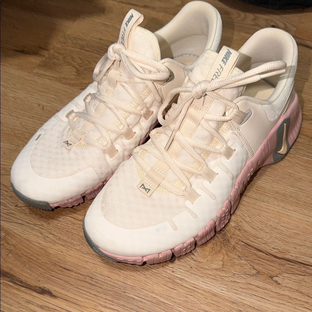 Nike Women's Metcons in Cream and Pink